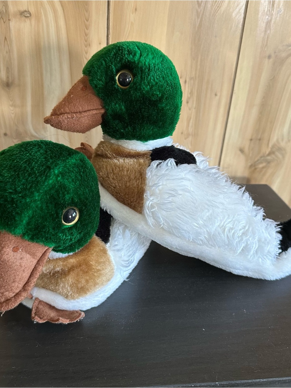 Pair of Plush Mallard Duck Slippers- Green, White, Brown, Vintage 80s